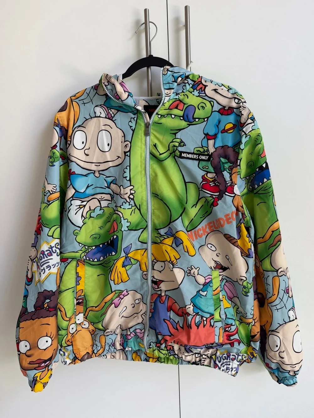 Members Only x Nickelodeon Rugrats Reptar Print Hooded Windbreaker Large Rare